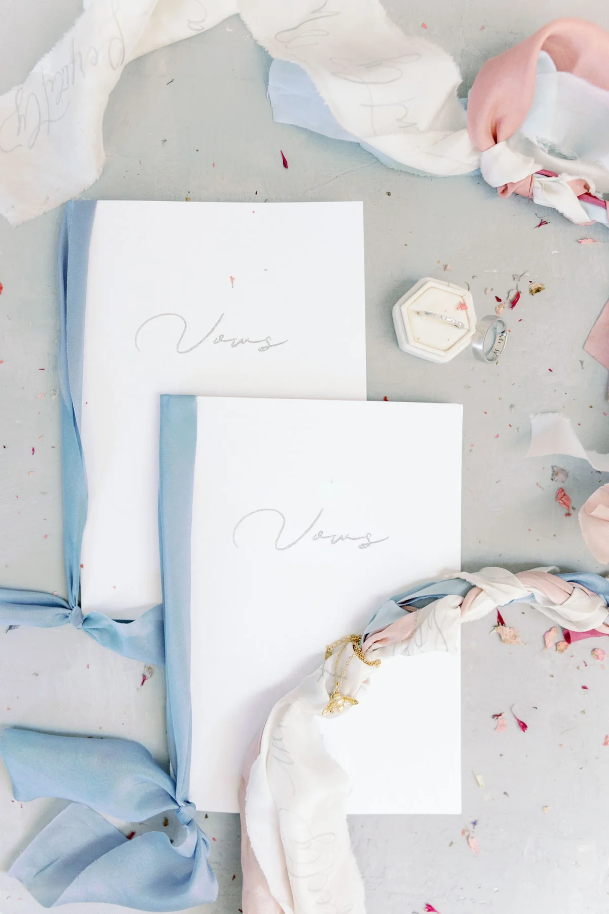 Silver calligraphy on silk ribbons for handfasting cord