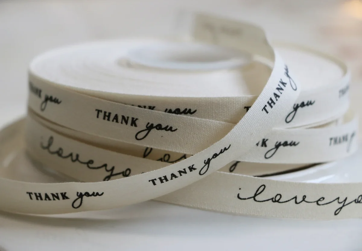 Screenprinted Thank You wedding ribbon for wedding favors