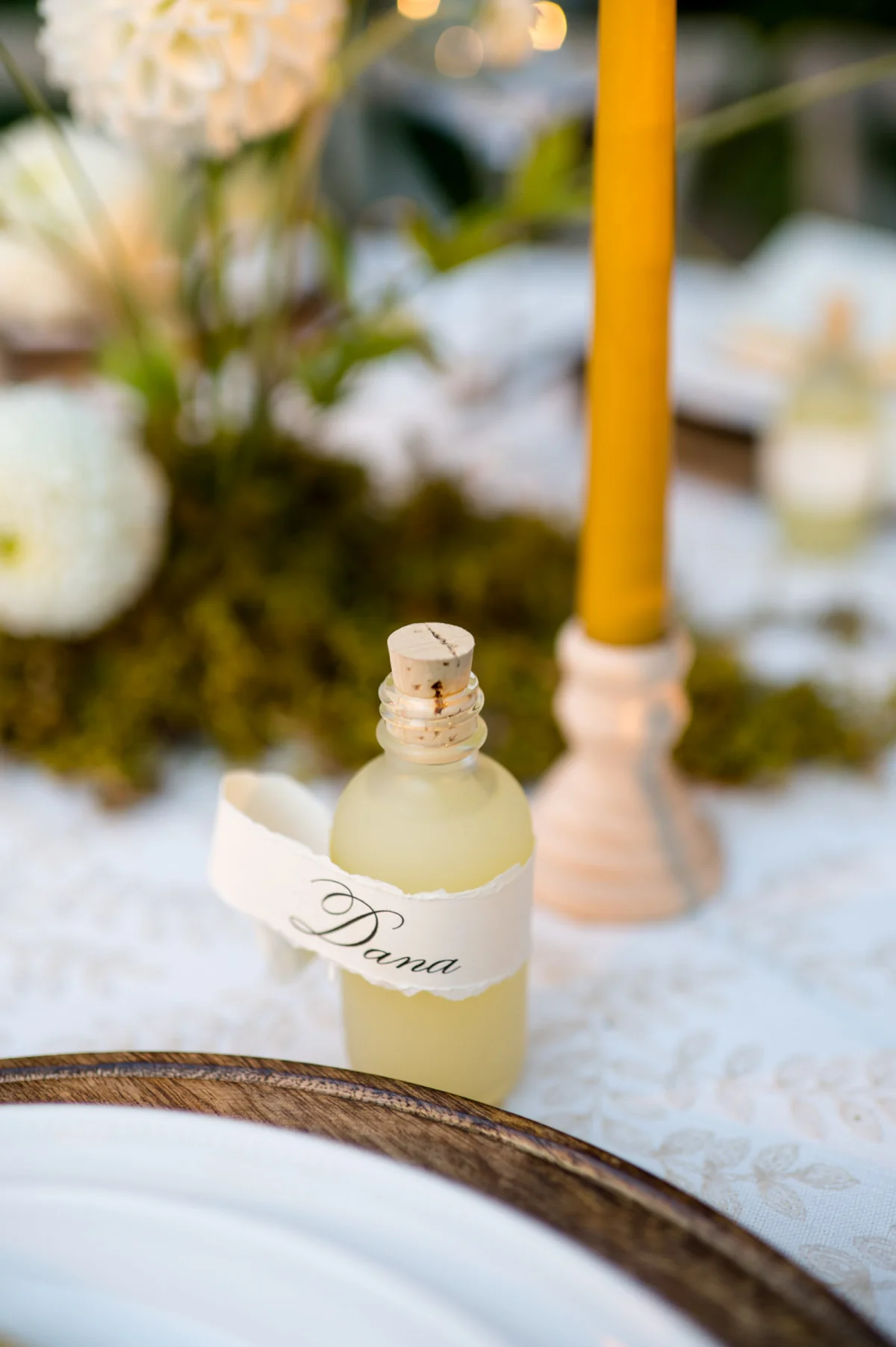 Limoncello wedding favors that double as guest place cards