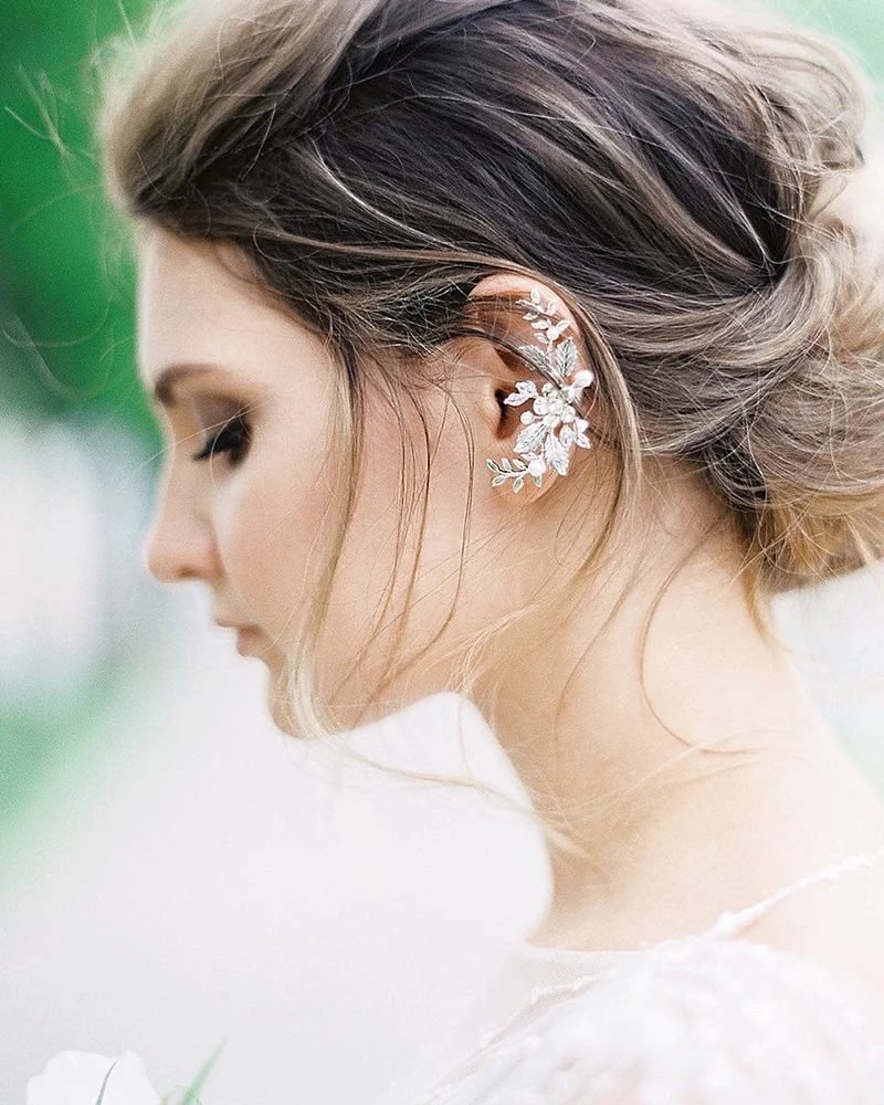 Silver metal bridal ear cuff jewelry