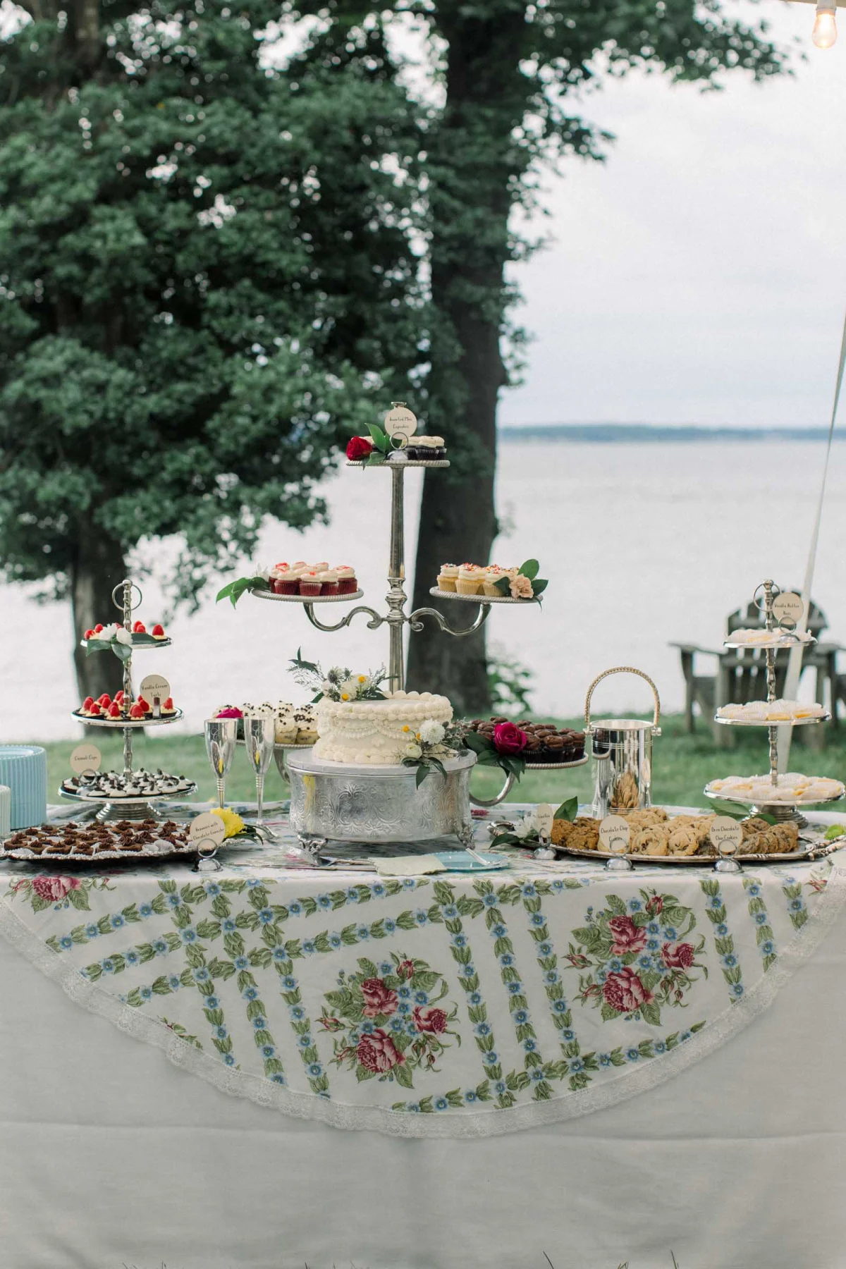 Vintage silver displays for a vintage inspired wedding dessert table