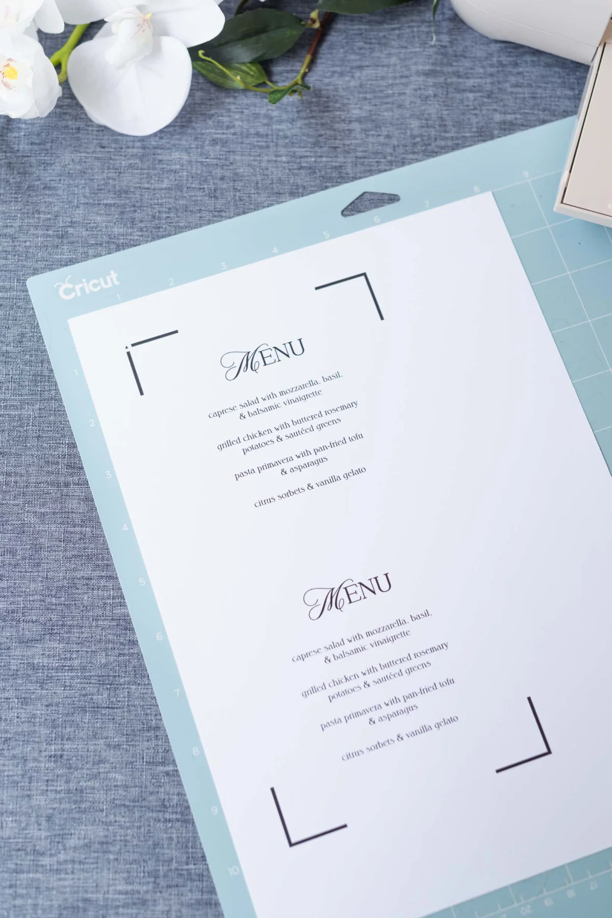 DIY faux rattan cardstock wedding menus cut with Cricut Explore