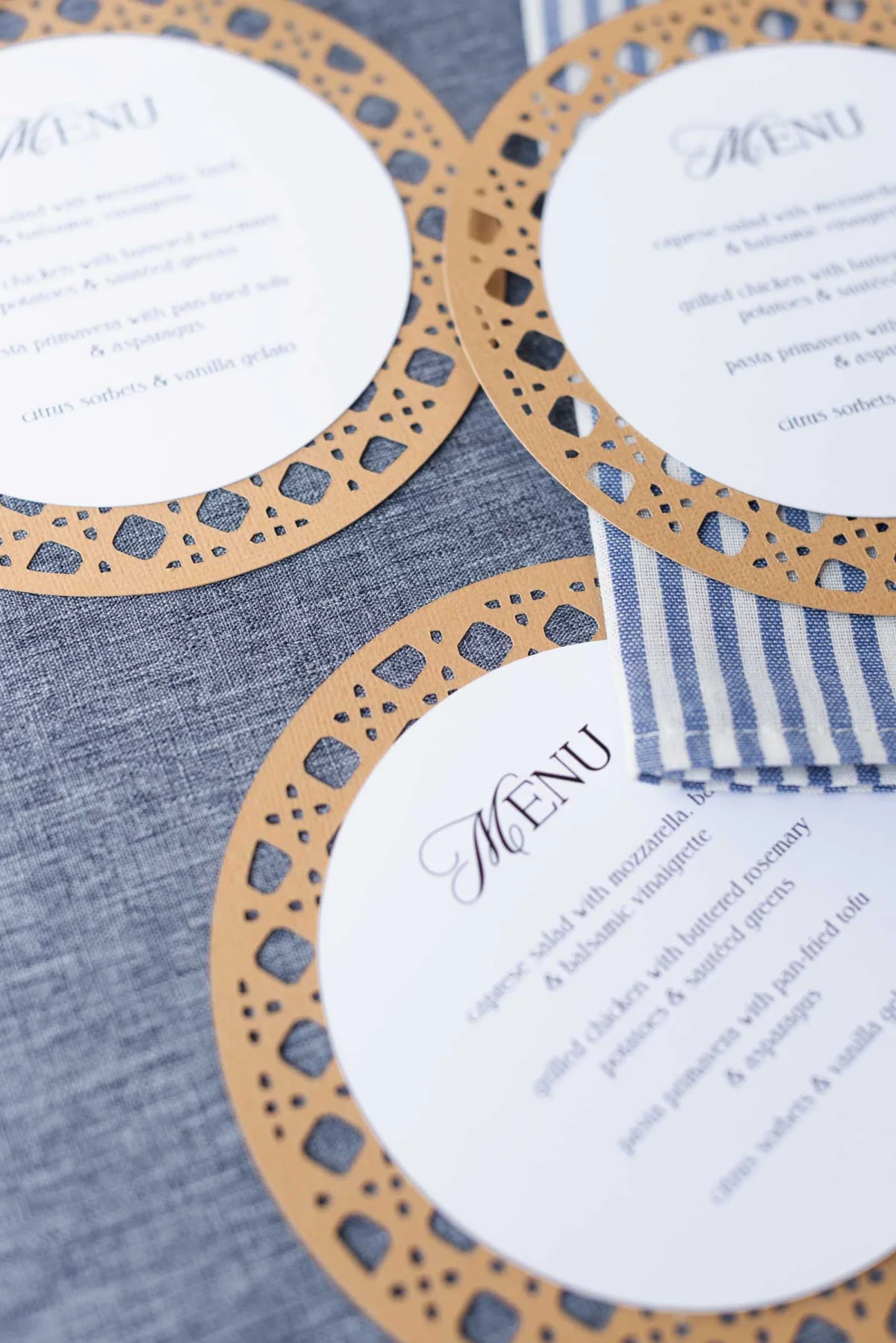 Faux rattan wedding menus made with cardstock and a Cricut