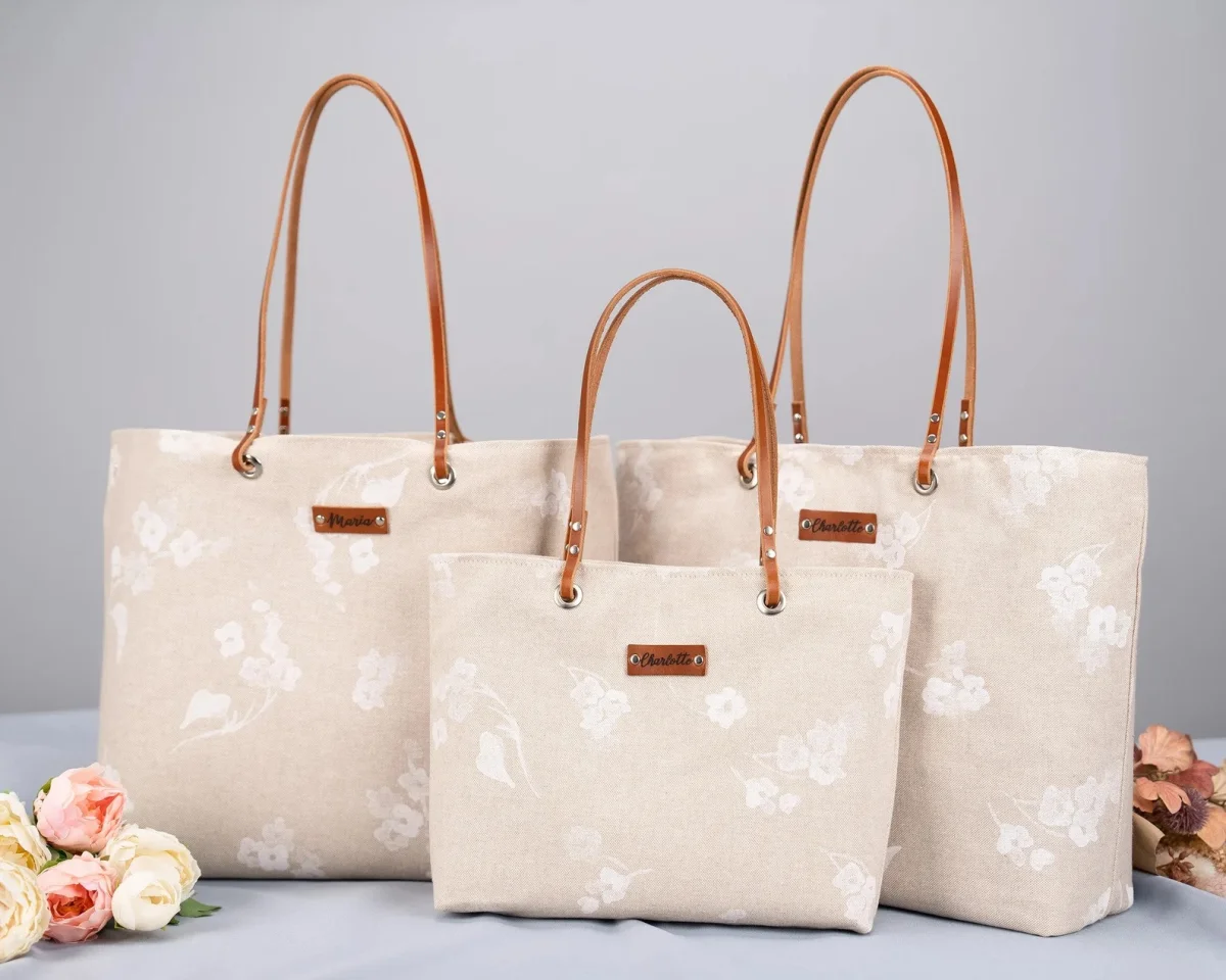 Personalized canvas floral tote bag for wedding gift