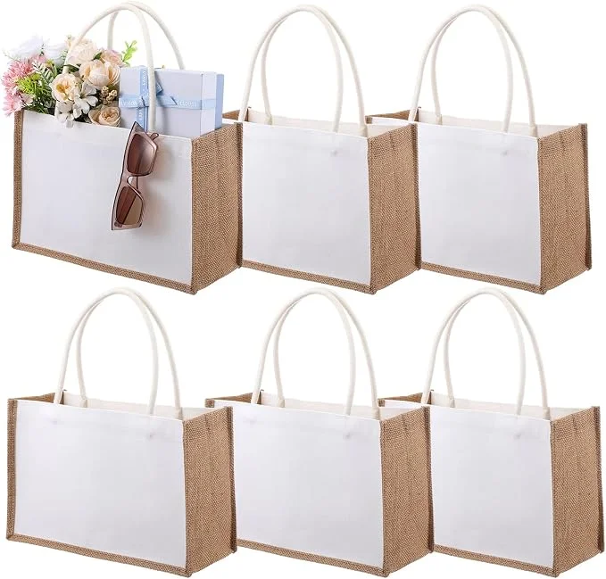 White canvas and jute tote bag blank for wedding DIY