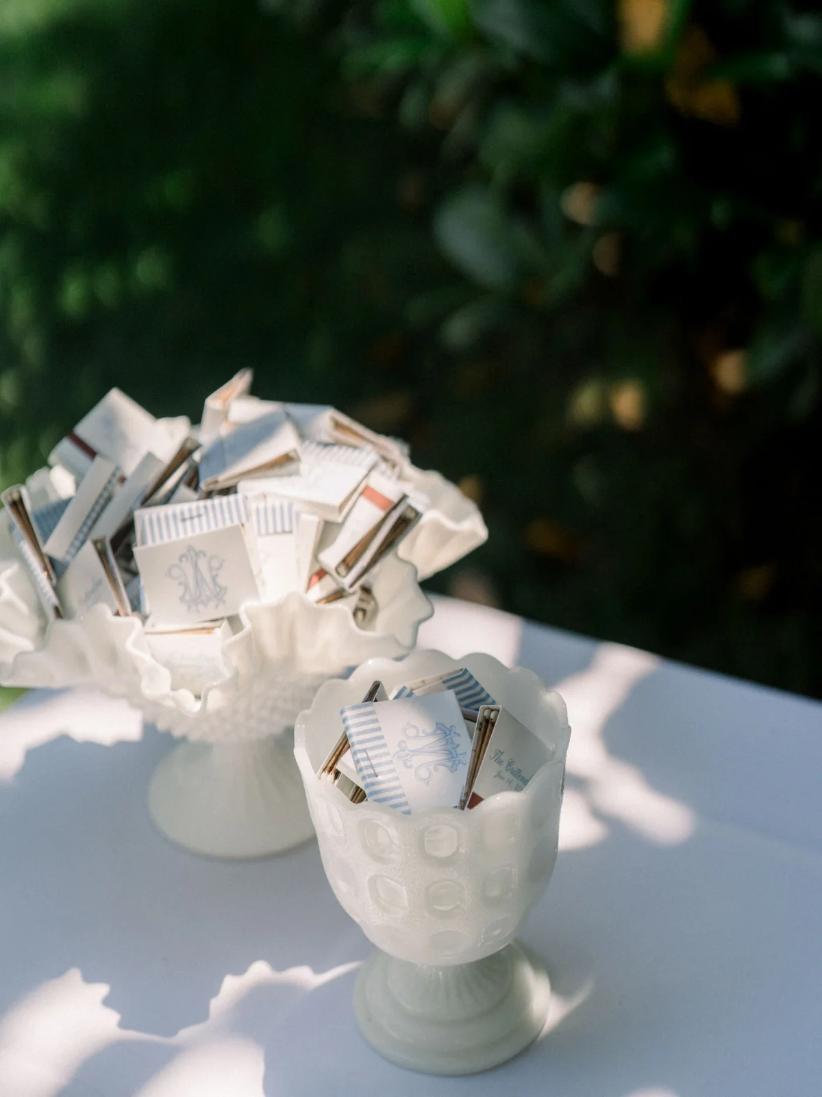 Collection of assorted vintage hobnail milk glass vases for matchbox wedding favors