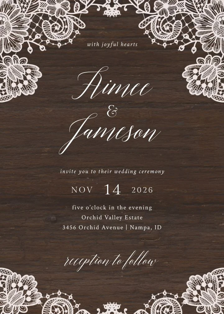 Antique Woodgrain wedding invitation design
