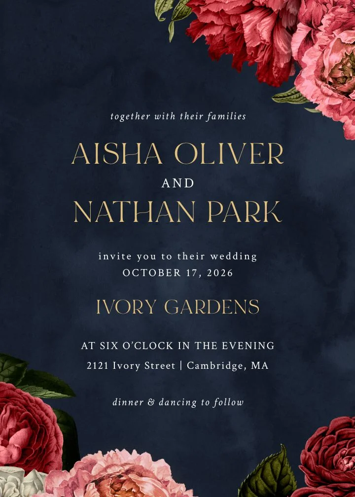 Classical Peonies wedding invitation design
