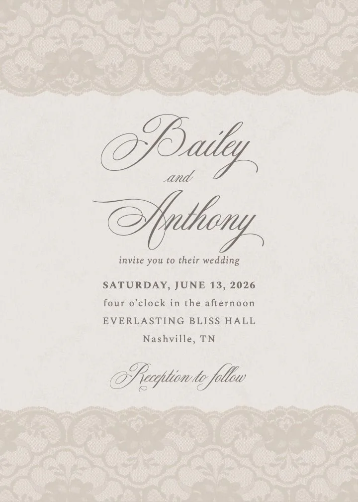 Chantilly Beige wedding invitation design
