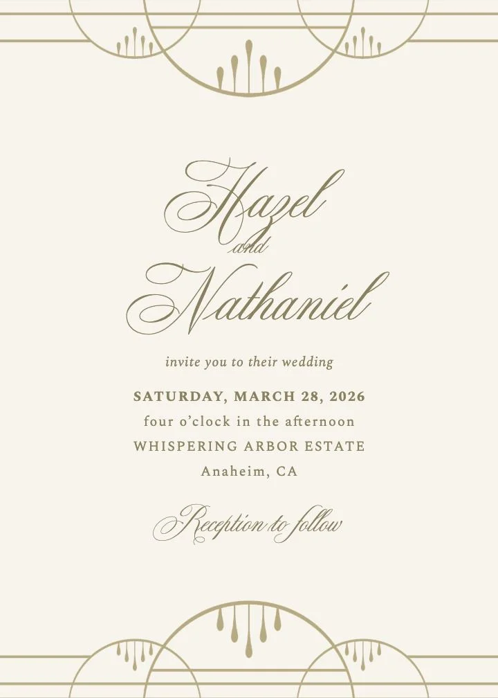 Palace wedding invitation with stepped gold arch borders on cream