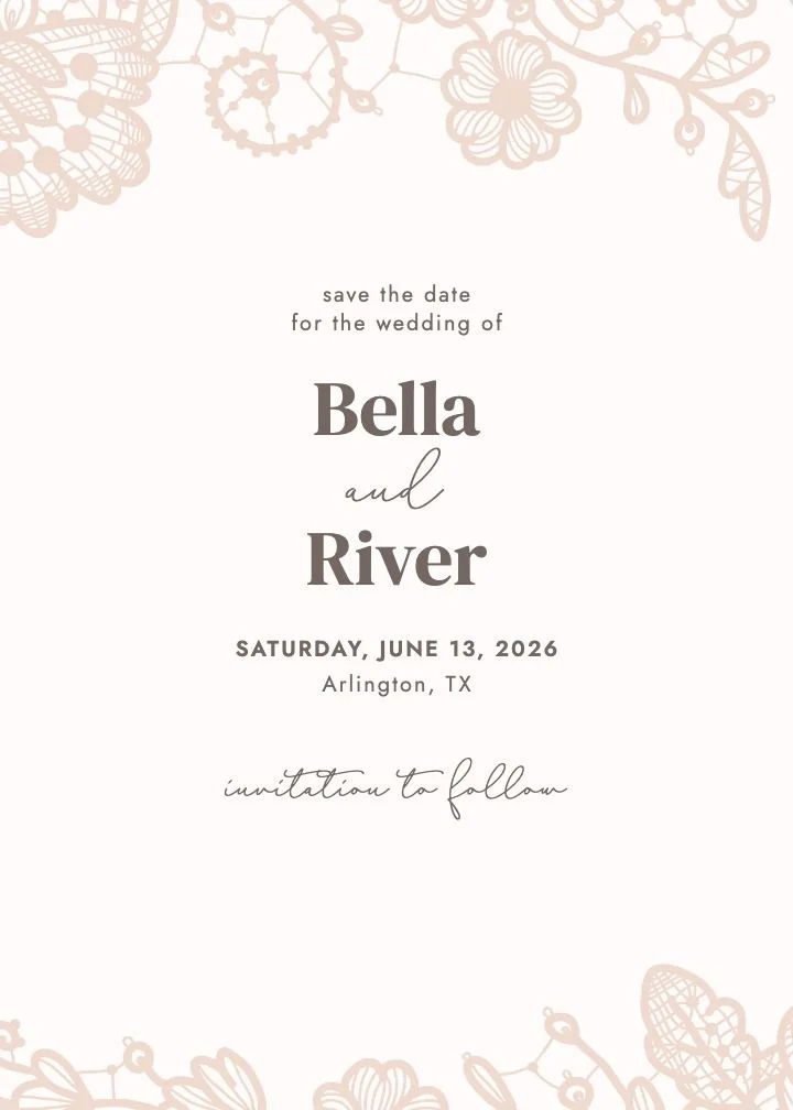Regency save the date card by Joy, soft cream and blush tones with period romance.