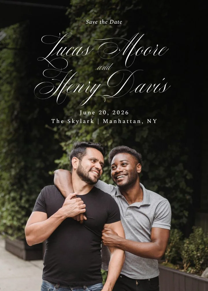 Symphony save the date card by Joy, formal photo card with elegant typography.