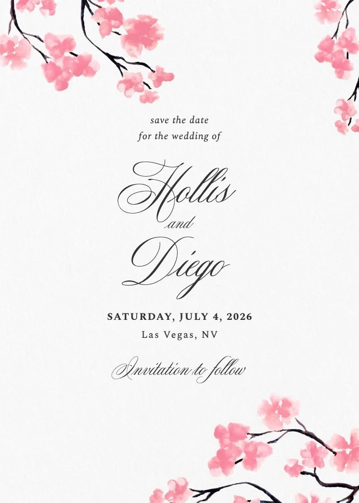 Cherry Blossoms Pink save the date with delicate watercolor cherry blossom branches