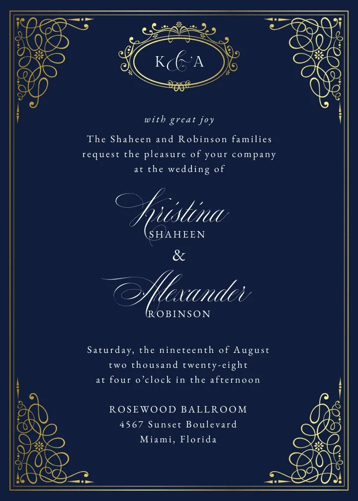 Queen's Palace Foil wedding invitation design