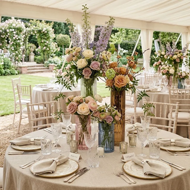 Beautiful wedding reception seating area.