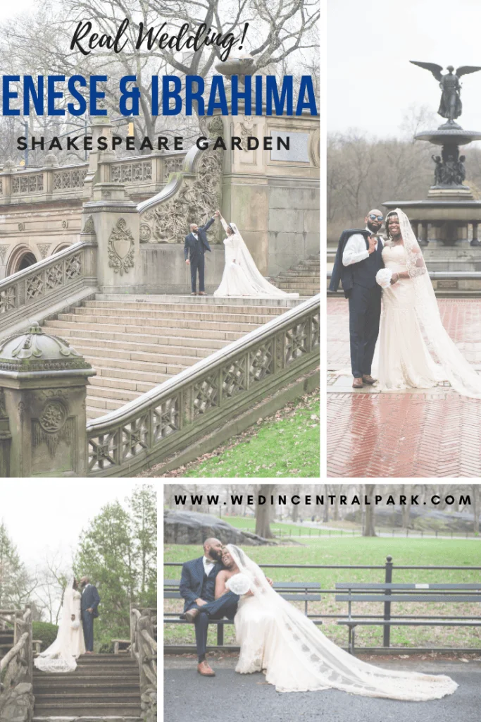 Wedding in the Shakespeare Garden Central Park on rainy day in March